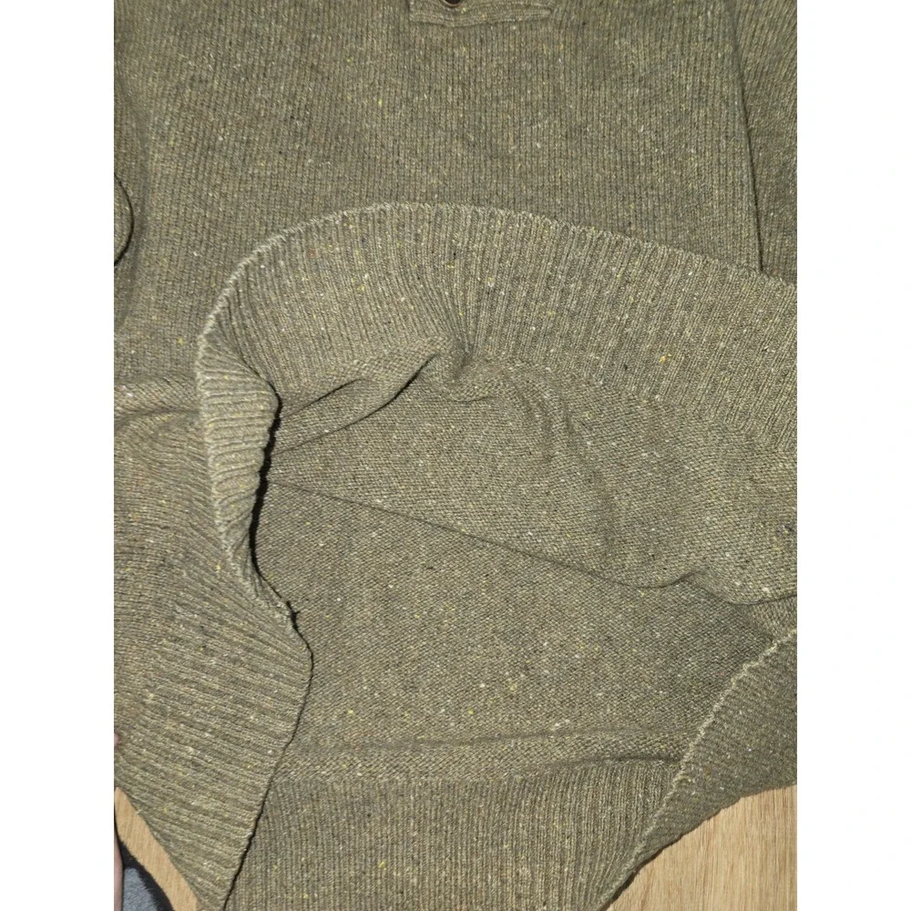 Banana Republic Heritage Men's XXL Olive Flecked Knit Henley Sweater Faux Fur...